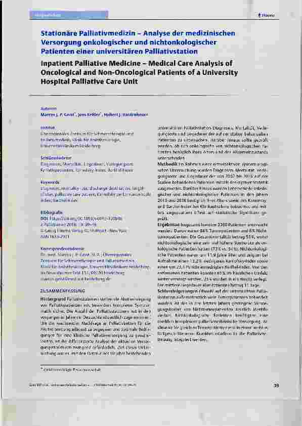 Vorschauseite 1: Stationäre Palliativmedizin - Analyse der medizinischen Versorgung onkologischer und nichtonkologischer Patienten einer universitären Palliativstation