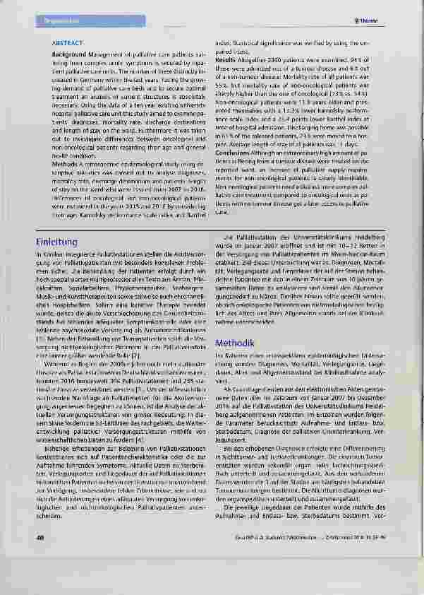 Vorschauseite 2: Stationäre Palliativmedizin - Analyse der medizinischen Versorgung onkologischer und nichtonkologischer Patienten einer universitären Palliativstation