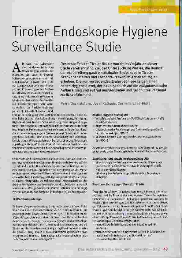 Vorschauseite 1: Tiroler Endoskopie Hygiene Surveillance Studie