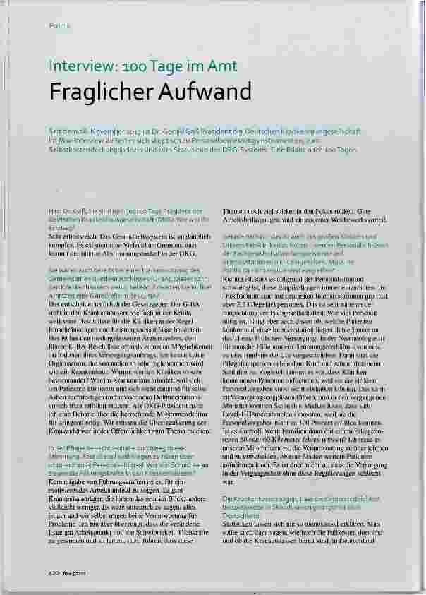 Vorschauseite 1: Interview: lOoTage im Amt Fraglicher Aufwand
