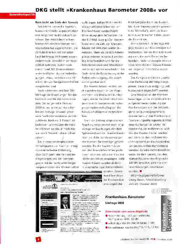 Vorschauseite 1: DKG stellt »Krankenhaus Barometer 2008« vor
