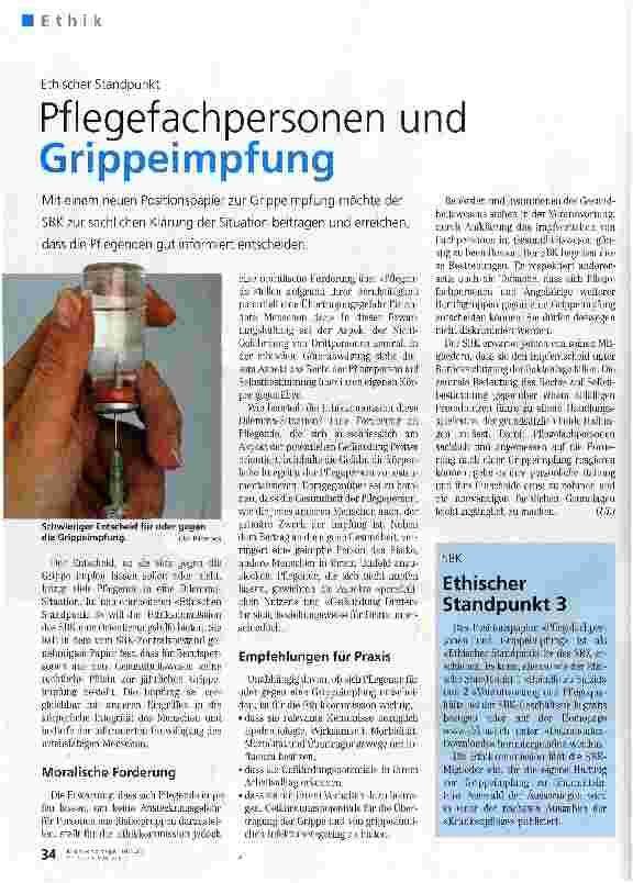 Vorschauseite 1: Pflegefachpersonen und Grippeimpfung