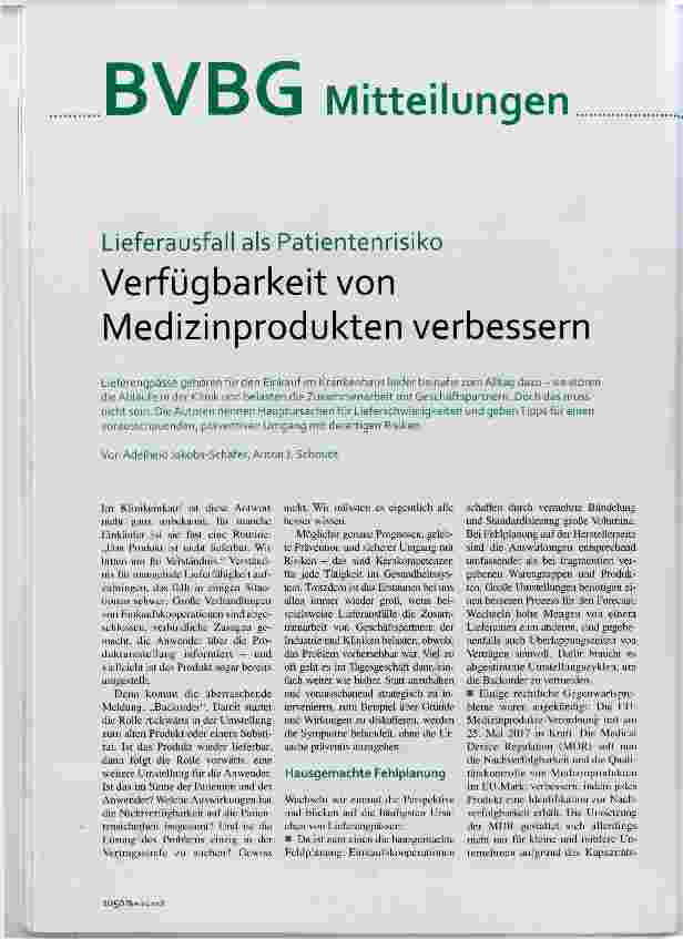 Vorschauseite 1: Verfügbarkeit von Medizinprodukten verbessern