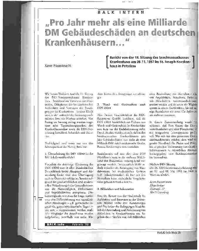 Vorschauseite 1: Pro Jahr mehr als eine Milliarde DM Gebäudeschäden an deutschen Krankenhäusern