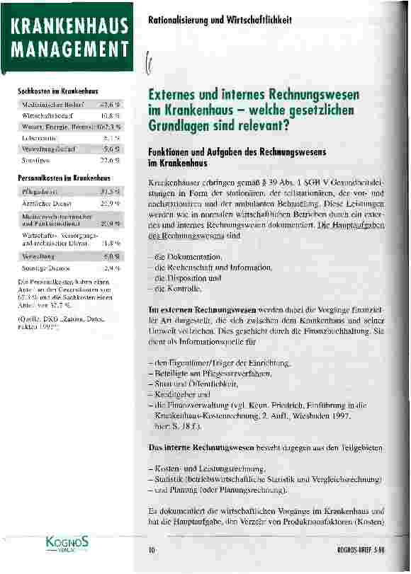 Vorschauseite 1: Externes und internes Rechnungswesen im Krankenhaus - welche gesetzlichen Grundlagen sind relevant?