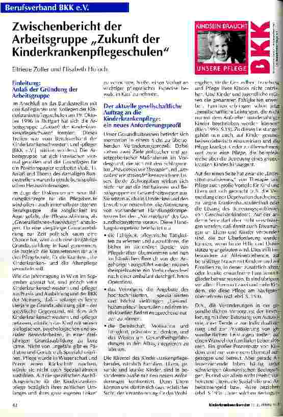 Vorschauseite 1: Zwischenbericht der Arbeitsgruppe Zukunft der Kinderkrankenpflegeschulen