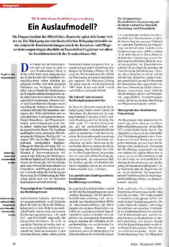 Vorschauseite 1: Ein Auslaufmodell? Die Krankenhaus-Buchführungsverordnung