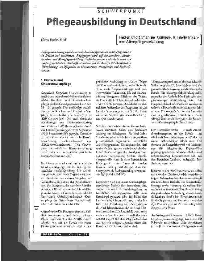 Vorschauseite 1: Pflegeausbildung in Deutschland Fakten und Zahlen zur Kranken-, Kinderkrankenund Altenpflegeausbildung
