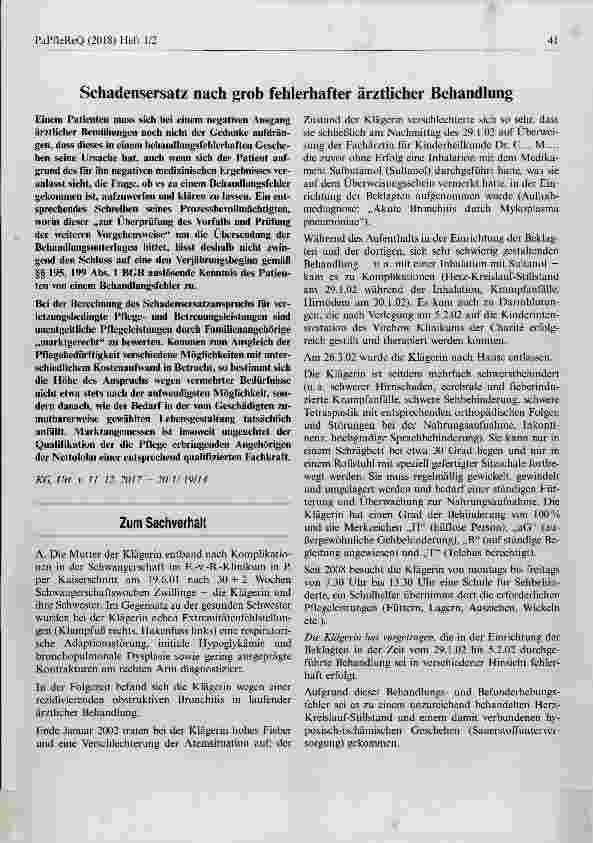 Vorschauseite 1: Schadensersatz nach grob fehlerhafter ärztlicher Behandlung