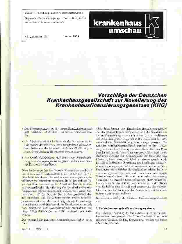 Vorschauseite 1: Vorschläge der Deutschen Krankenhausgesellschaft zur Novelierung desKrankenhausfinanzierungsgesetzes (KHG)