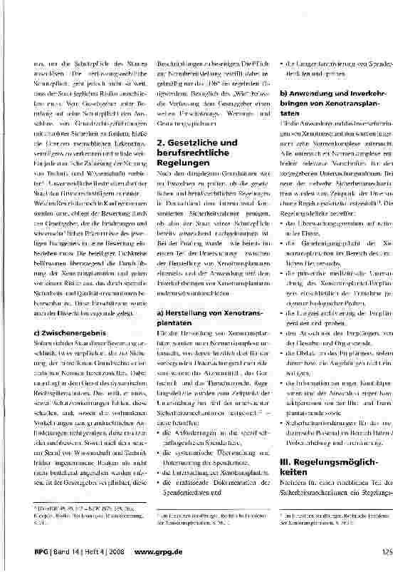 Vorschauseite 3: Rechtliche Probleme der Xenotransplantation Teil 2: Regelungssituation in Deutschland (Zusammenfassung
