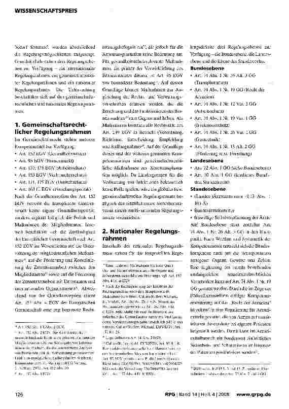 Vorschauseite 4: Rechtliche Probleme der Xenotransplantation Teil 2: Regelungssituation in Deutschland (Zusammenfassung
