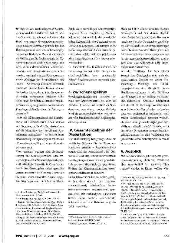 Vorschauseite 5: Rechtliche Probleme der Xenotransplantation Teil 2: Regelungssituation in Deutschland (Zusammenfassung