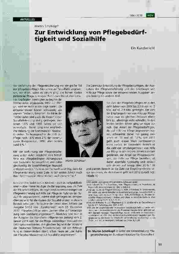 Vorschauseite 1: Zur Entwicklung von Pflegebedürftigkeit und Sozialhilfe
