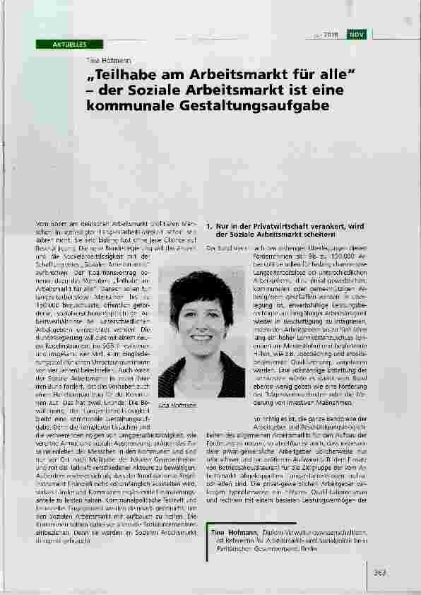 Vorschauseite 1: Teilhabe am Arbeitsmarkt für alle der Soziale Arbeitsmarkt ist eine kommunale Gestaltungsaufgabe