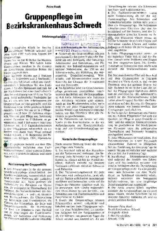 Vorschauseite 1: Gruppenpflege im Bezirkskrankenhaus Schwedt Erfahrungsbericht