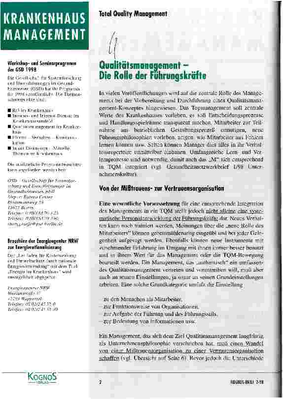 Vorschauseite 1: Qualitätsmanagement - Die Rolle der Führungskräfte