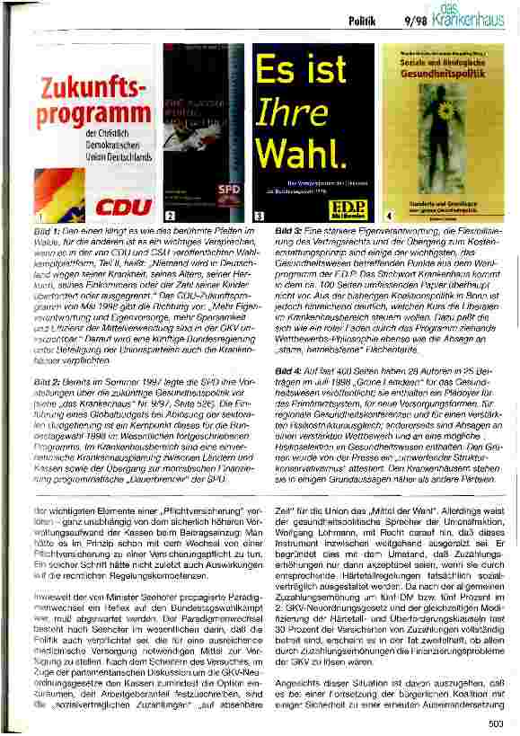 Vorschauseite 2: Zwei Lager mit Konfliktpotential Analyse der gesundheitspolitischen Programmatik der Bundestagsparteien