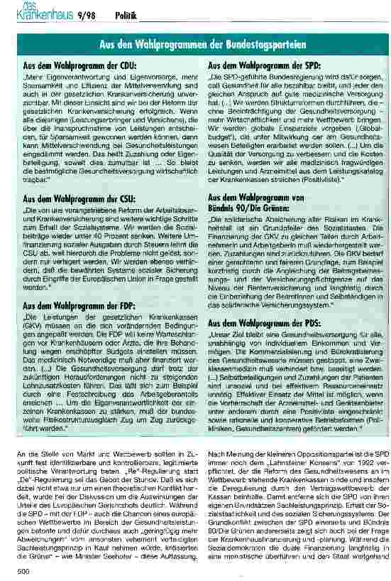 Vorschauseite 5: Zwei Lager mit Konfliktpotential Analyse der gesundheitspolitischen Programmatik der Bundestagsparteien