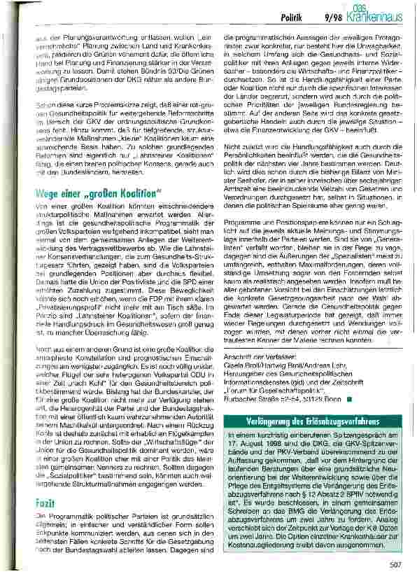 Vorschauseite 6: Zwei Lager mit Konfliktpotential Analyse der gesundheitspolitischen Programmatik der Bundestagsparteien