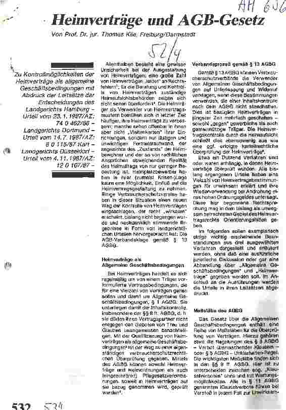 Vorschauseite 1: Heimverträge und AGB-Gesetz