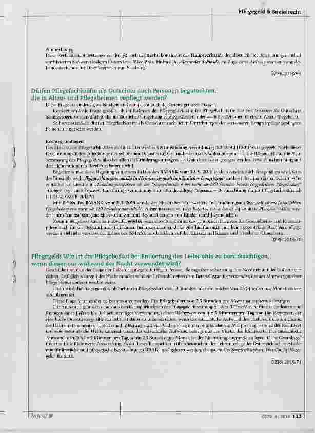 Vorschauseite 2: Sind Angehörige des gehobenen Dienstes der Gesundheitsund Krankenpflege im Zuge des Zertiflzierungsverfahrens als gerichtlich beeidete Sachverständige von der Überprüfung ihrer Sa…
