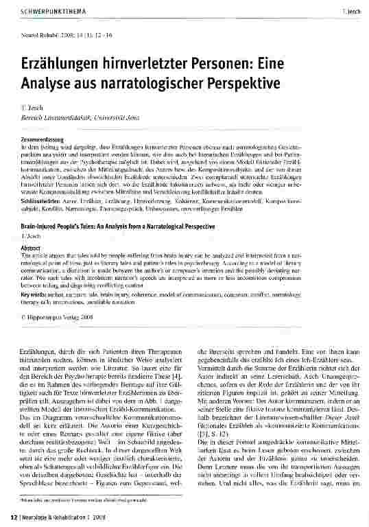 Vorschauseite 1: Erzählungen hirnverletzter Personen: Eine Analyse aus narratologischer Perspektive