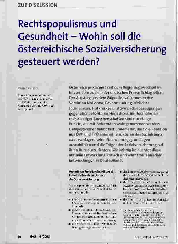 Vorschauseite 1: Rechtspopulismus und Gesundheit-Wohin soll die österreichische Sozialversicherung gesteuert werden?