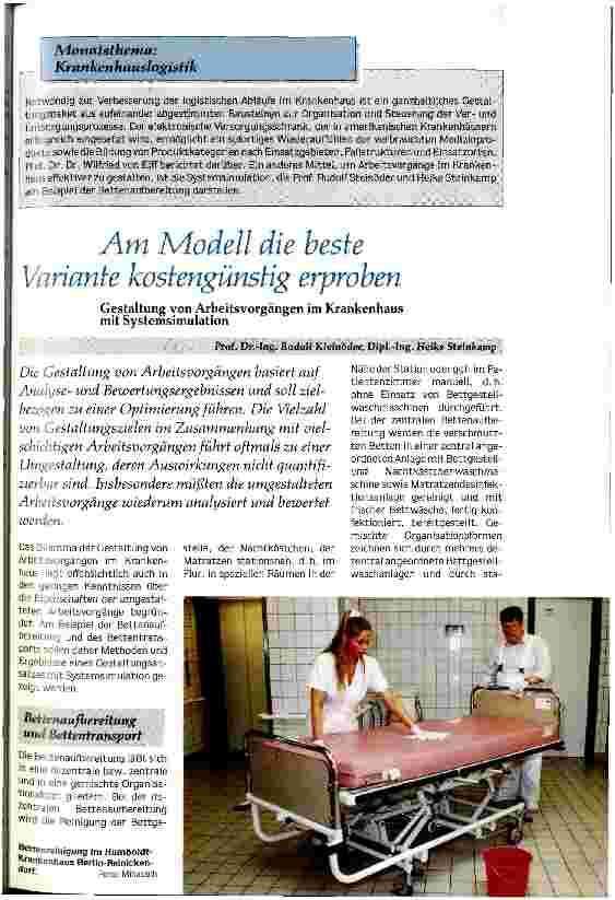 Vorschauseite 1: Am Modell die beste Variante kostengünstig erproben Gestaltung von Arbeitsvorgängen im Krankenhaus mit Systemsimulation