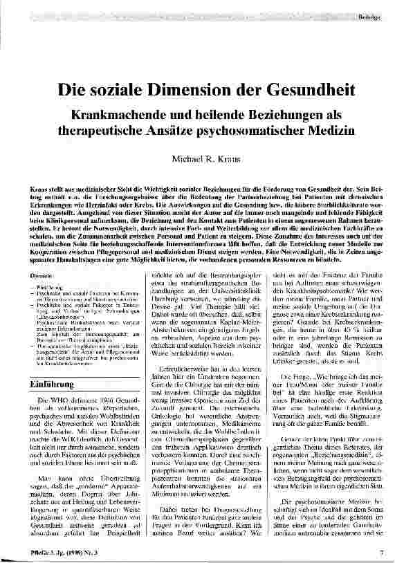 Vorschauseite 1: Die soziale Dimension der Gesundheit Krankmachende und heilende Beziehungen als therapeutische Ansätze