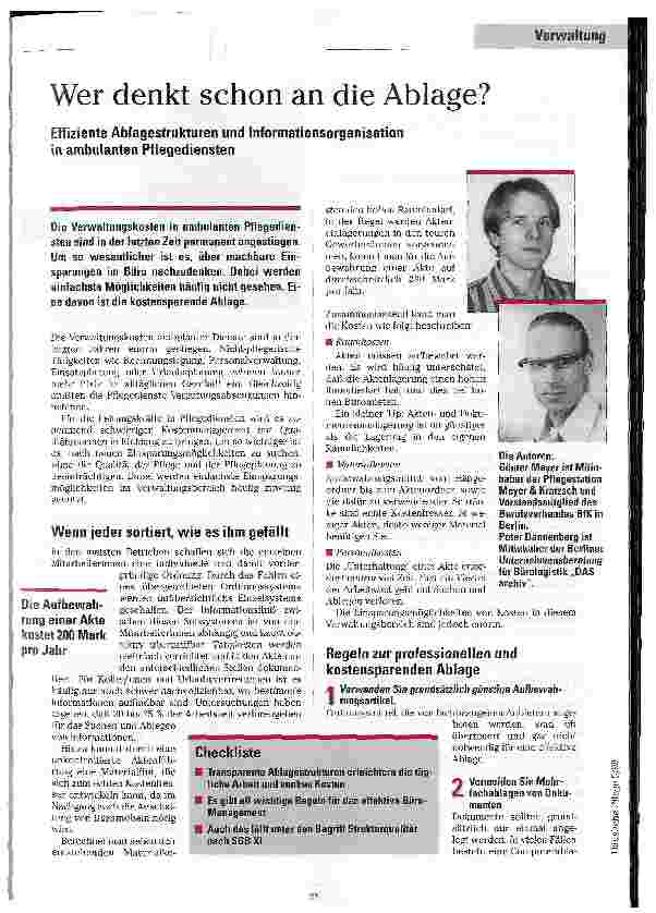 Vorschauseite 1: Wer denkt schon an die Ablage? Effiziente Ablagestrukturen und Informationsorganisation in ambulanten Pflegediensten