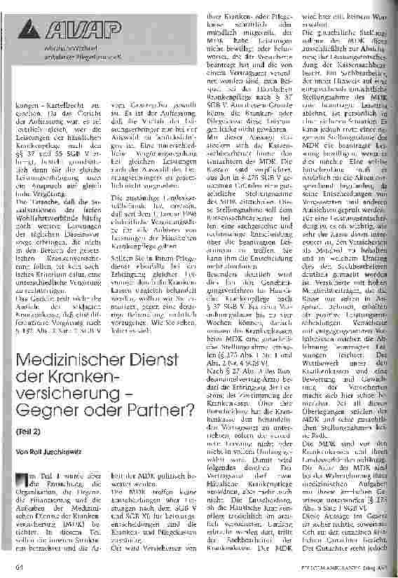 Vorschauseite 1: Medizinischer Dienst der Krankenversicherung - Gegner oder Partner? Teil 2