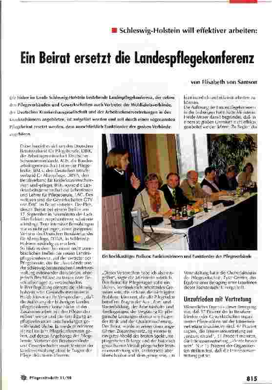 Vorschauseite 1: Ein Beirat ersetzt die Landespflegekonferenz Schleswig-Holstein will effektiver arbeiten
