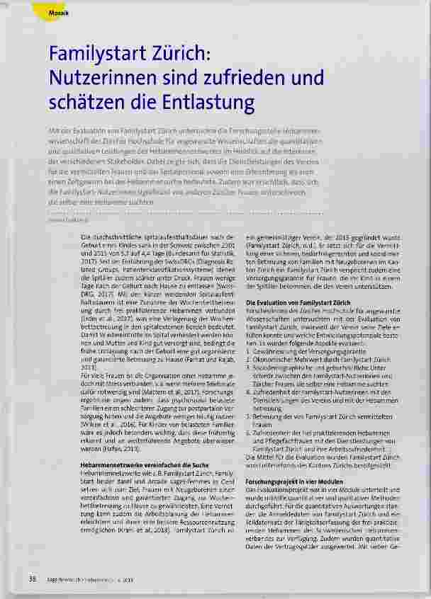 Vorschauseite 1: Familystart Zürich: Nutzerinnen sind zufrieden und schätzen die Entlastung