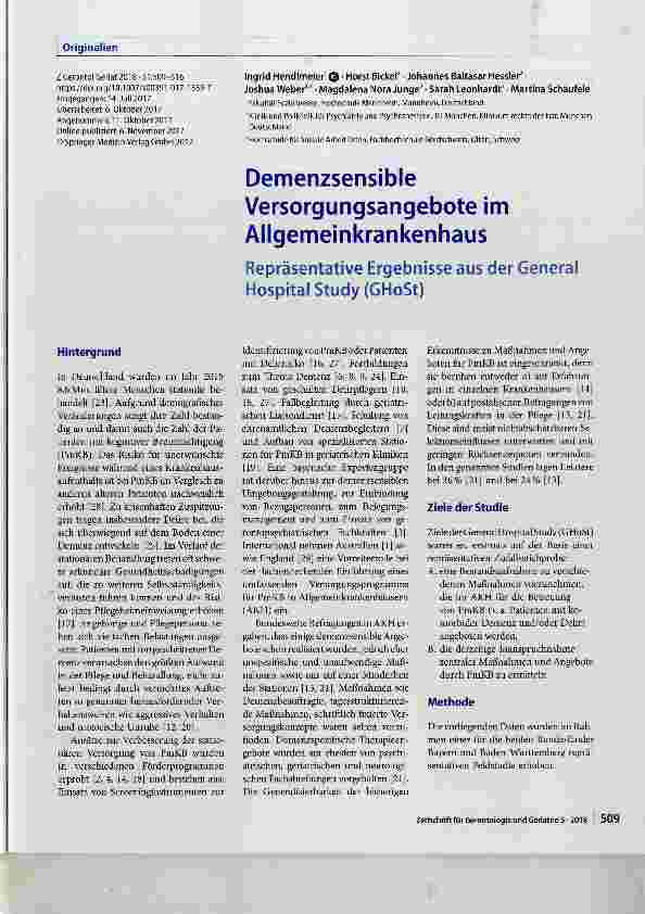 Vorschauseite 1: Demenzsensible Versorgungsangebote im Allgemeinkrankenhaus