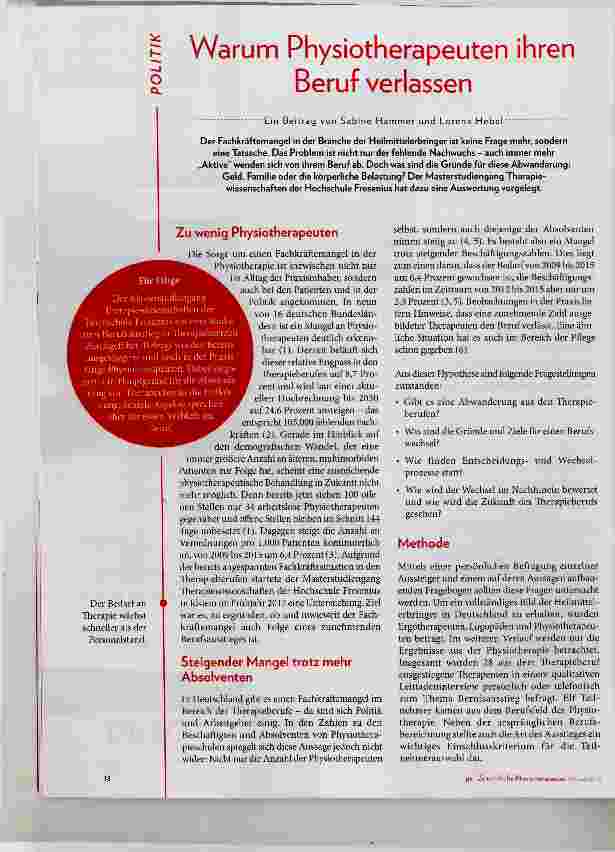 Vorschauseite 1: Warum Physiotherapeuten ihren Beruf verlassen