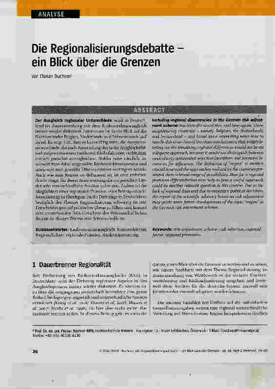 Vorschauseite 1: Die Regionalisierungsdebatte ein Blick über die Grenzen