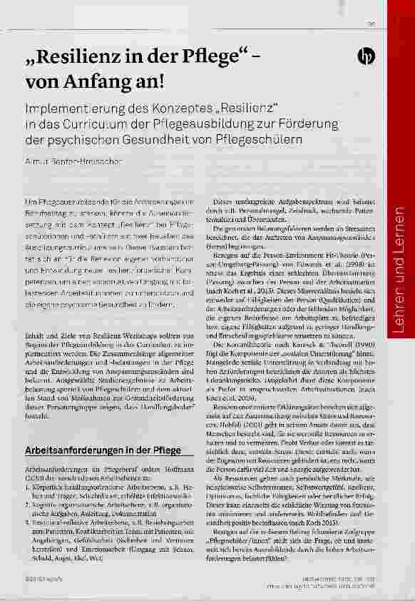 Vorschauseite 1: „Resilienz in der Pflege“ - von Anfang an!
