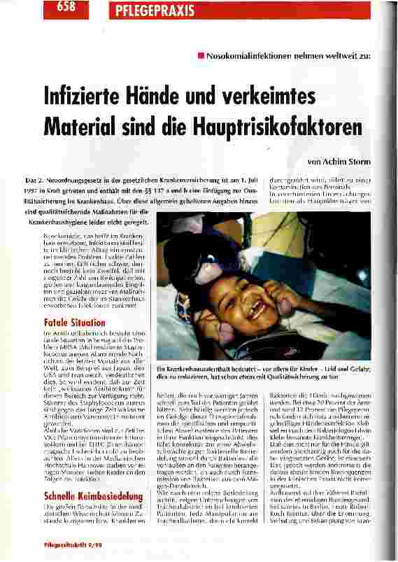 Vorschauseite 1: Infizierte Hände und verkeimtes Material sind die Hauptisikofaktoren Nosokomialinfektionen nehmen weltweit zu