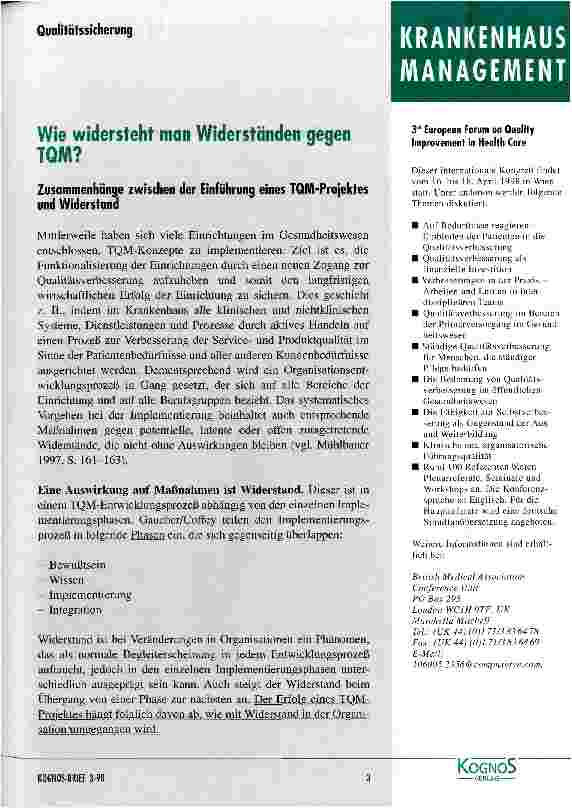 Vorschauseite 1: Wie widersteht man Widerständen gegen TQM?