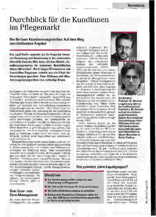 Vorschauseite 1: Durchblick für die KundInnen im Pflegemarkt Die Berliner Koordinierungsstellen: Auf dem Weg zum bleibenden Angebot