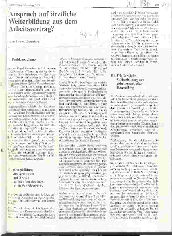 Vorschauseite 1: Anspruch auf ärztliche Weiterbildung aus dem Arbeitsvertrag?