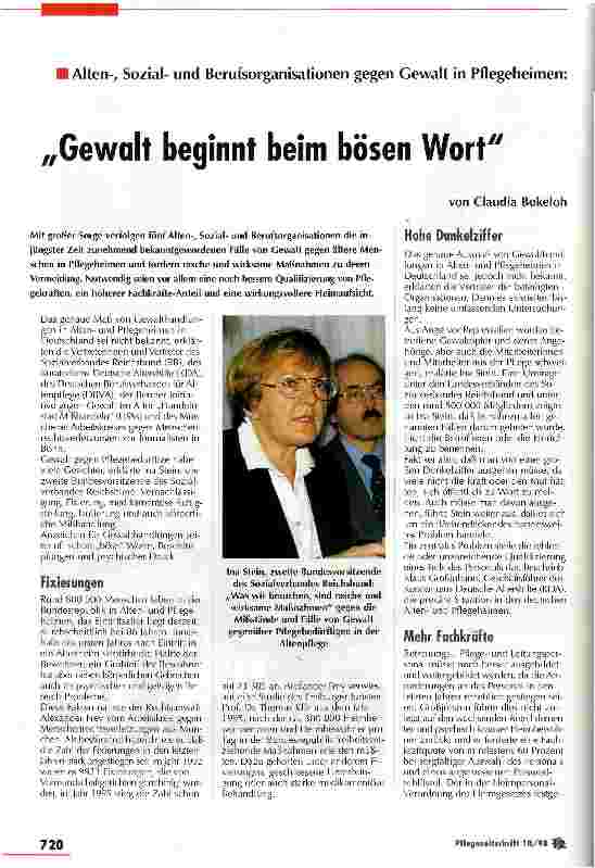 Vorschauseite 1: Gewalt beginnt beim bösen Wort Alten-, Sozialund Berufsorganisationen gegen Gewalt in Pflegeheimen