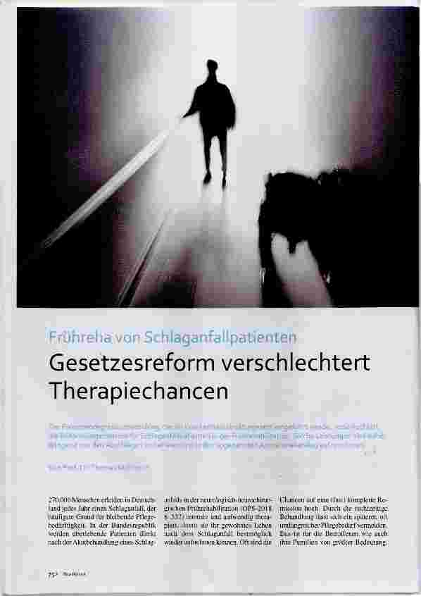 Vorschauseite 1: Frühreha von Schlaganfallpatienten Gesetzesreform verschlechtert Therapiechancen