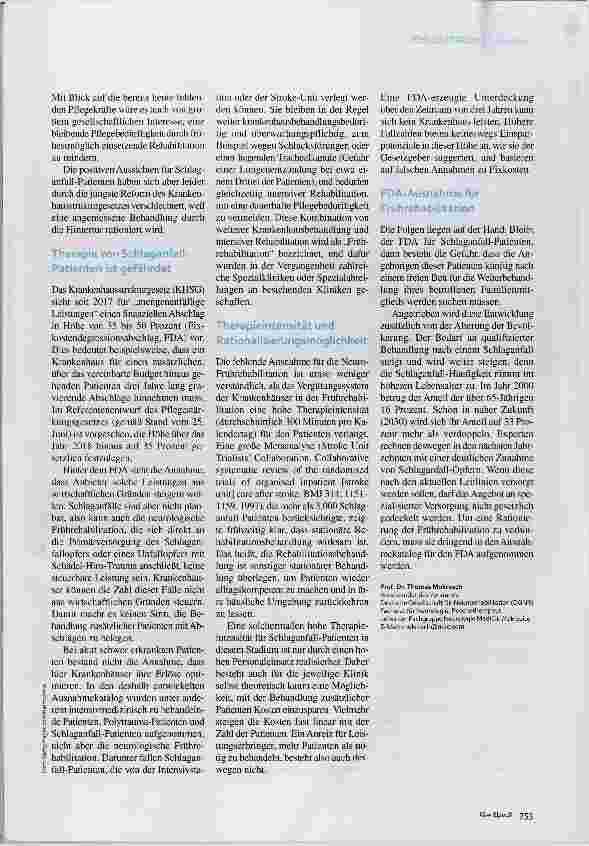Vorschauseite 2: Frühreha von Schlaganfallpatienten Gesetzesreform verschlechtert Therapiechancen