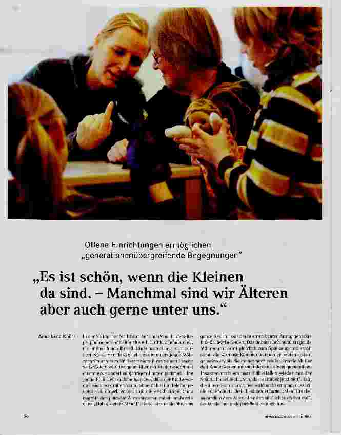 Vorschauseite 1: „Es ist schön, wenn die Kleinen da sind. Manchmal sind wir Älteren aber auch gerne unter uns.“