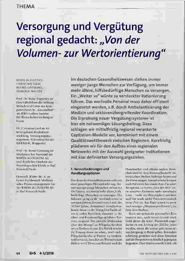 Vorschauseite 1: Versorgung und Vergütung regional gedacht: „Von der Volumenzur Wertorientierung