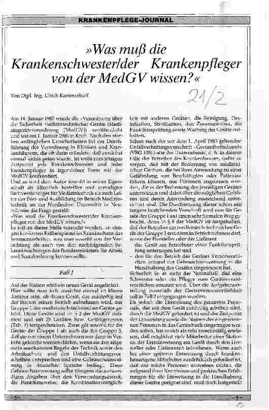 Vorschauseite 1: Was muß die Krankenschwester/der Krankenpfleger von der MedGV wissen?