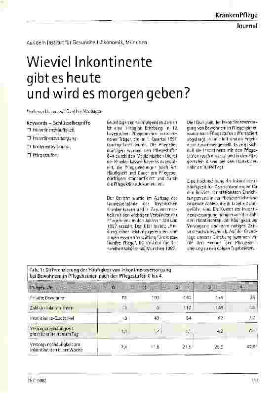 Vorschauseite 1: Wieviel Inkontinente gibt es heute und wird es morgen geben?