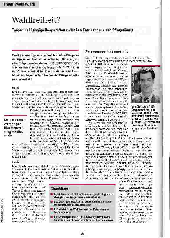 Vorschauseite 1: Wahlfreiheit? Trägerunabhängige Kooperation zwischen Krankenhaus und Pflegedienst